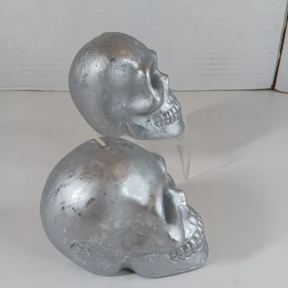 Skull Shaped Wax Candle Pair Halloween Decor Goth Gothic Spooky Creepy Horror